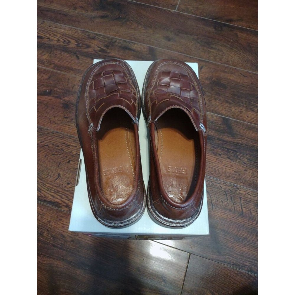 FRYE Women's 7 M Corsica Woven Moccasin Brown Leather Slip-On Loafer Shoes EUC